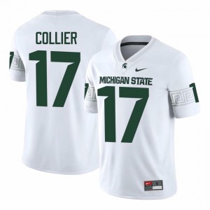 #17 Braylon Collier MSU Spartans White Men's Jersey - Official University Embroidery Football Uniform 29985571