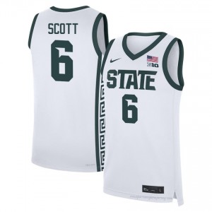 White MSU Spartans #6 Jordan Scott Men's NCAA Jersey - Heavy-Duty Stitched Basketball Uniform 15735045