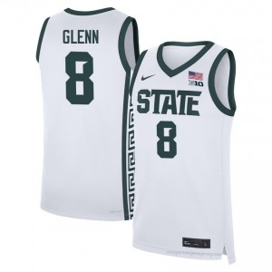#8 Kaleb Glenn Spartans White Men's Jersey - Heavy-Duty Stitched Basketball Uniform 83981716