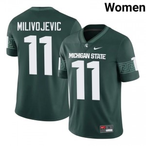 Alessio Milivojevic #11 Michigan State Spartans Green College Stitch Jersey - Premium Women's Football Edition 25074496