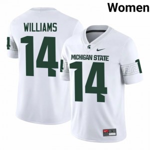 #14 Bryson Williams MSU Spartans White Women's Jersey - Official University Embroidery Football Uniform 33038193