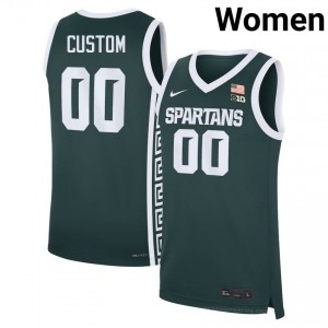 #00 Custom Michigan State Spartans Green Women's Jersey - Heavy-Duty Stitched Basketball Uniform 13320313