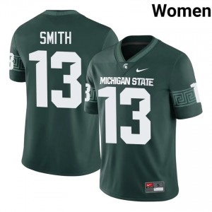 #13 Isaac Smith MSU Spartans Green Women's Jersey - Official University Stitch Football Uniform 67449559