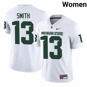Isaac Smith Collection: MSU #13 White High School Embroidery Women's Football Jersey 76115164