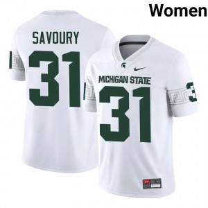 #31 Jayden Savoury MSU Spartans White Women's Jersey - Official University Embroidery Football Uniform 18540422