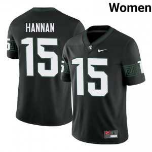 #15 Leo Hannan MSU Spartans Black Women's Jersey - Official University Stitched Football Uniform 31750023