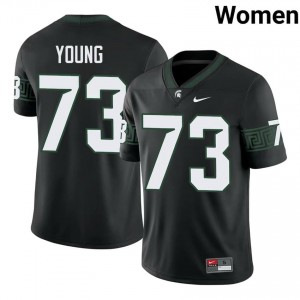 #73 Rustin Young MSU Spartans Black Women's Jersey - Official University Stitched Football Uniform 26100314