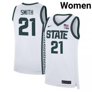 Authentic Steve Smith Spartans #21 White Jersey - Women's University Hoops Elite Collection 81011213
