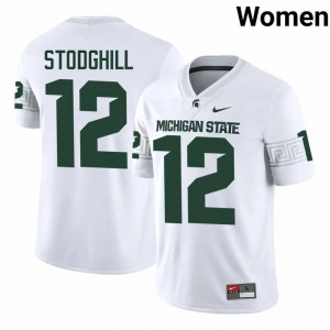Cam Stodghill Collection: MSU #12 White High School Embroidery Women's Football Jersey 10696911