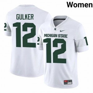 #12 Carson Gulker MSU Spartans White Women's Jersey - Official University Embroidery Football Uniform 23745853
