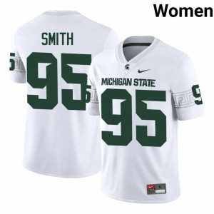 #95 Charles Smith MSU Spartans White Women's Jersey - Official University Embroidery Football Uniform 91047979