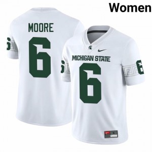 #6 Fredrick Moore MSU Spartans White Women's Jersey - Official University Embroidery Football Uniform 99923401