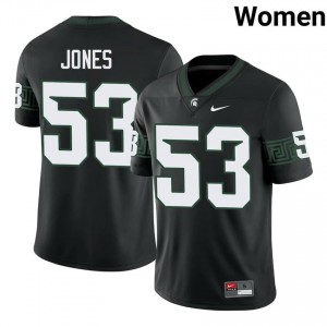 #53 Greg Jones MSU Spartans Black Women's Jersey - Official University Stitched Football Uniform 33389176