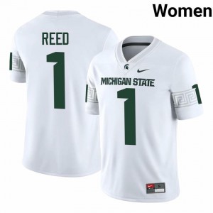 #1 Jayden Reed MSU Spartans White Women's Jersey - Official University Embroidery Football Uniform 59596106