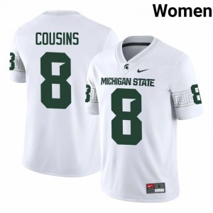 Kirk Cousins Collection: MSU #8 White High School Embroidery Women's Football Jersey 98553453