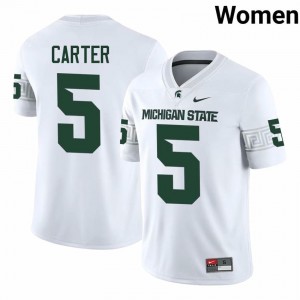 #5 Nate Carter MSU Spartans White Women's Jersey - Official University Embroidery Football Uniform 94293974