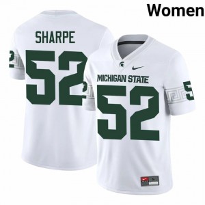 #52 Nick Sharpe MSU Spartans White Women's Jersey - Official University Embroidery Football Uniform 67070193