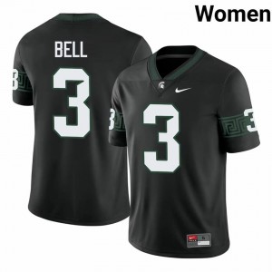 #3 Tre Bell MSU Spartans Black Women's Jersey - Official University Stitched Football Uniform 68584806
