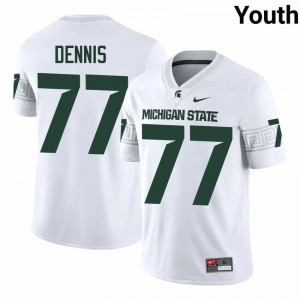 #77 Andrew Dennis MSU Spartans White Youth Jersey - Official University Embroidery Football Uniform 73915298