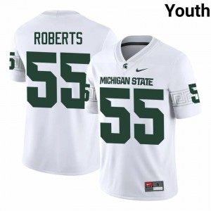 #55 Ben Roberts MSU Spartans White Youth Jersey - Official University Embroidery Football Uniform 10365435