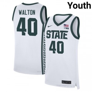 #40 Brennan Walton Spartans White Youth Jersey - Heavy-Duty Stitched Basketball Uniform 43528962