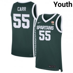 Coen Carr Collection: MSU #55 Green Player Embroidery Youth Basketball Jersey 48803367