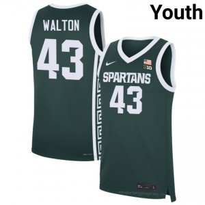 #43 Colin Walton Michigan State Spartans Green Youth Jersey - Heavy-Duty Stitched Basketball Uniform 54620077