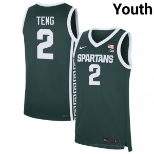 Kur Teng Collection: MSU #2 Green Player Embroidery Youth Basketball Jersey 78528046