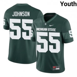 #55 Rakeem Johnson MSU Spartans Green Youth Jersey - Official University Stitch Football Uniform 41035474