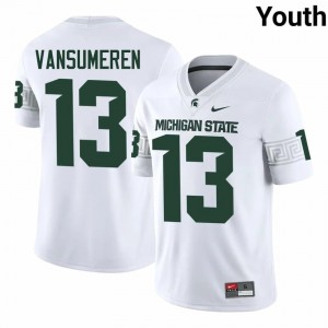 #13 Ben VanSumeren MSU Spartans White Youth Jersey - Official University Embroidery Football Uniform 78059158