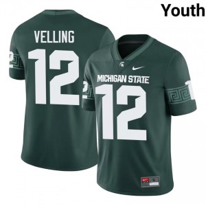 #12 Jack Velling MSU Spartans Green Youth Jersey - Official University Stitch Football Uniform 91615010